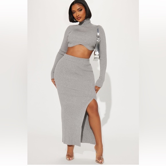 Fashion Nova Other - Fashion Nova- Heather Sweater Skirt Set - Grey Size S